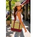 Straw Shopping Tote Bags - Paper Straw w/ Color Band Trim - Red - BG-ST400RD